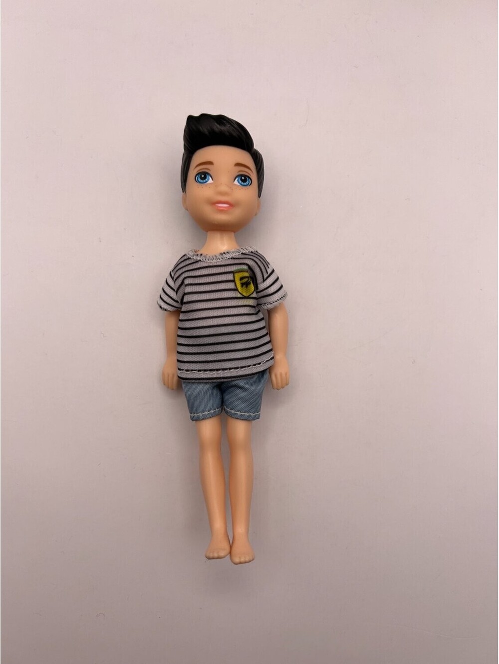 Mattel Barbie Club Chelsea Boy Doll 14cm Black Blue Striped Shirt No Shoes